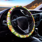 Yellow Striped Pineapple Pattern Print Car Steering Wheel Cover