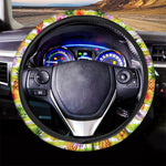 Yellow Striped Pineapple Pattern Print Car Steering Wheel Cover