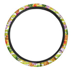 Yellow Striped Pineapple Pattern Print Car Steering Wheel Cover