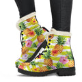 Yellow Striped Pineapple Pattern Print Faux Fur Leather Boots