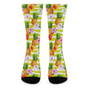 Yellow Striped Pineapple Pattern Print Crew Socks