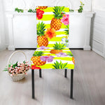 Yellow Striped Pineapple Pattern Print Dining Chair Slipcover