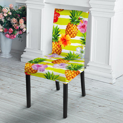 Yellow Striped Pineapple Pattern Print Dining Chair Slipcover