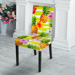 Yellow Striped Pineapple Pattern Print Dining Chair Slipcover