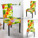 Yellow Striped Pineapple Pattern Print Dining Chair Slipcover
