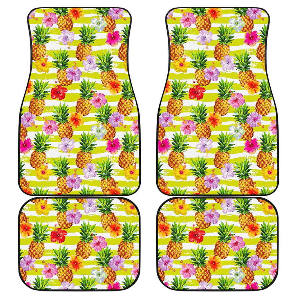 Yellow Striped Pineapple Pattern Print Front and Back Car Floor Mats