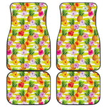 Yellow Striped Pineapple Pattern Print Front and Back Car Floor Mats
