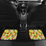 Yellow Striped Pineapple Pattern Print Front and Back Car Floor Mats
