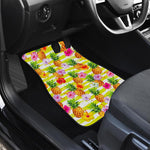 Yellow Striped Pineapple Pattern Print Front and Back Car Floor Mats