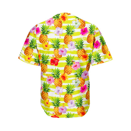Yellow Striped Pineapple Pattern Print Men's Baseball Jersey