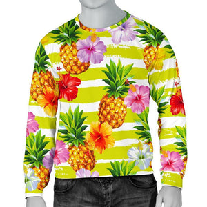 Yellow Striped Pineapple Pattern Print Men's Crewneck Sweatshirt GearFrost