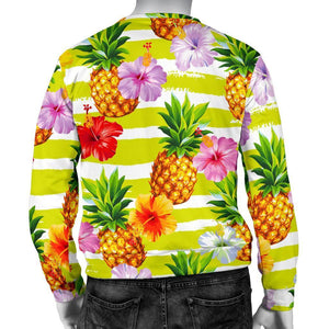Yellow Striped Pineapple Pattern Print Men's Crewneck Sweatshirt GearFrost