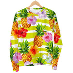 Yellow Striped Pineapple Pattern Print Men's Crewneck Sweatshirt GearFrost