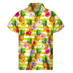 Yellow Striped Pineapple Pattern Print Men's Short Sleeve Shirt