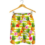 Yellow Striped Pineapple Pattern Print Men's Shorts