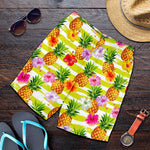 Yellow Striped Pineapple Pattern Print Men's Shorts