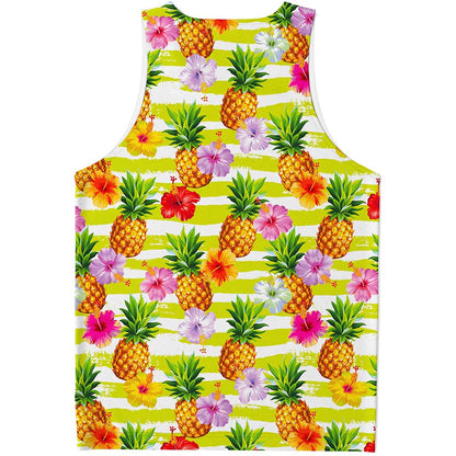 Yellow Striped Pineapple Pattern Print Men's Tank Top