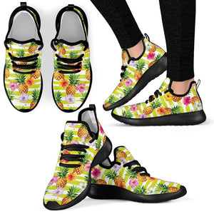 Yellow Striped Pineapple Pattern Print Mesh Knit Shoes GearFrost