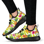 Yellow Striped Pineapple Pattern Print Mesh Knit Shoes GearFrost