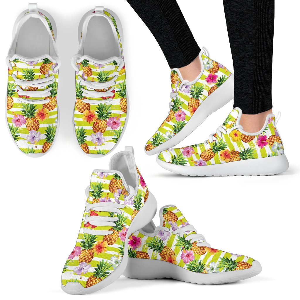 Yellow Striped Pineapple Pattern Print Mesh Knit Shoes GearFrost