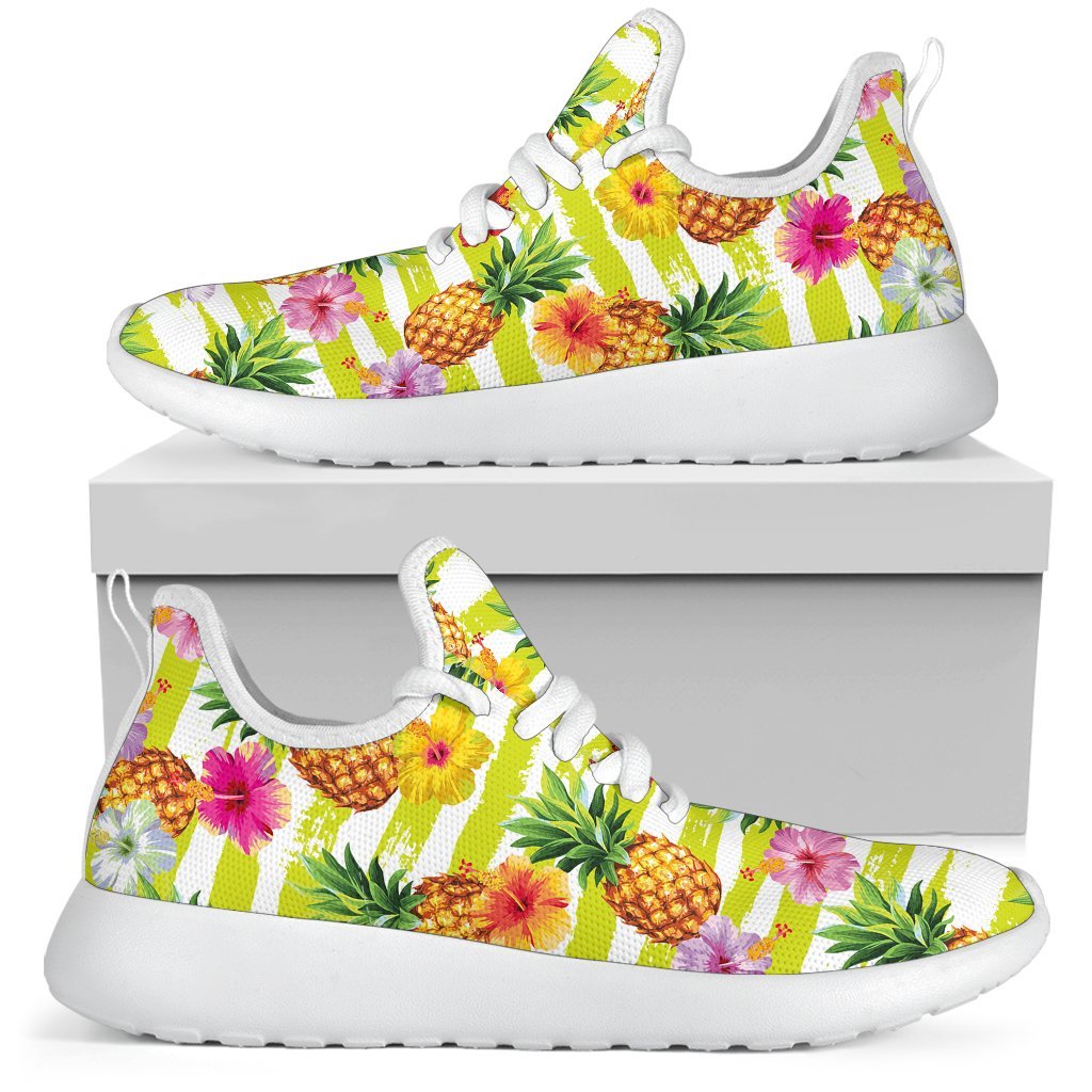 Yellow Striped Pineapple Pattern Print Mesh Knit Shoes GearFrost