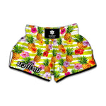 Yellow Striped Pineapple Pattern Print Muay Thai Boxing Shorts