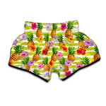 Yellow Striped Pineapple Pattern Print Muay Thai Boxing Shorts