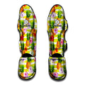 Yellow Striped Pineapple Pattern Print Muay Thai Shin Guards