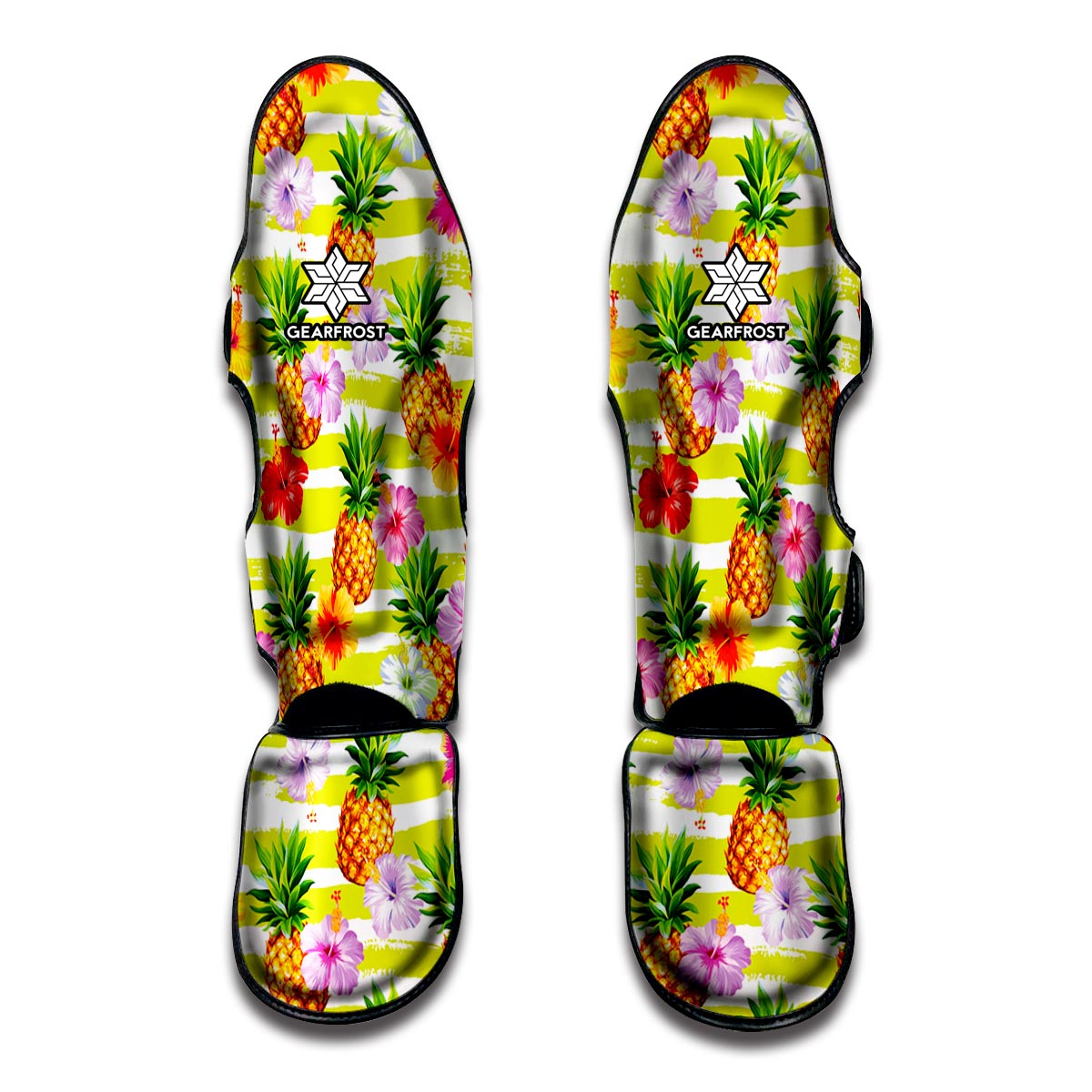 Yellow Striped Pineapple Pattern Print Muay Thai Shin Guard