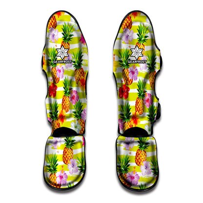 Yellow Striped Pineapple Pattern Print Muay Thai Shin Guard