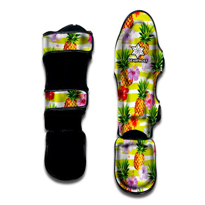 Yellow Striped Pineapple Pattern Print Muay Thai Shin Guard