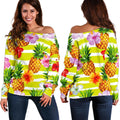 Yellow Striped Pineapple Pattern Print Off The Shoulder Sweatshirt
