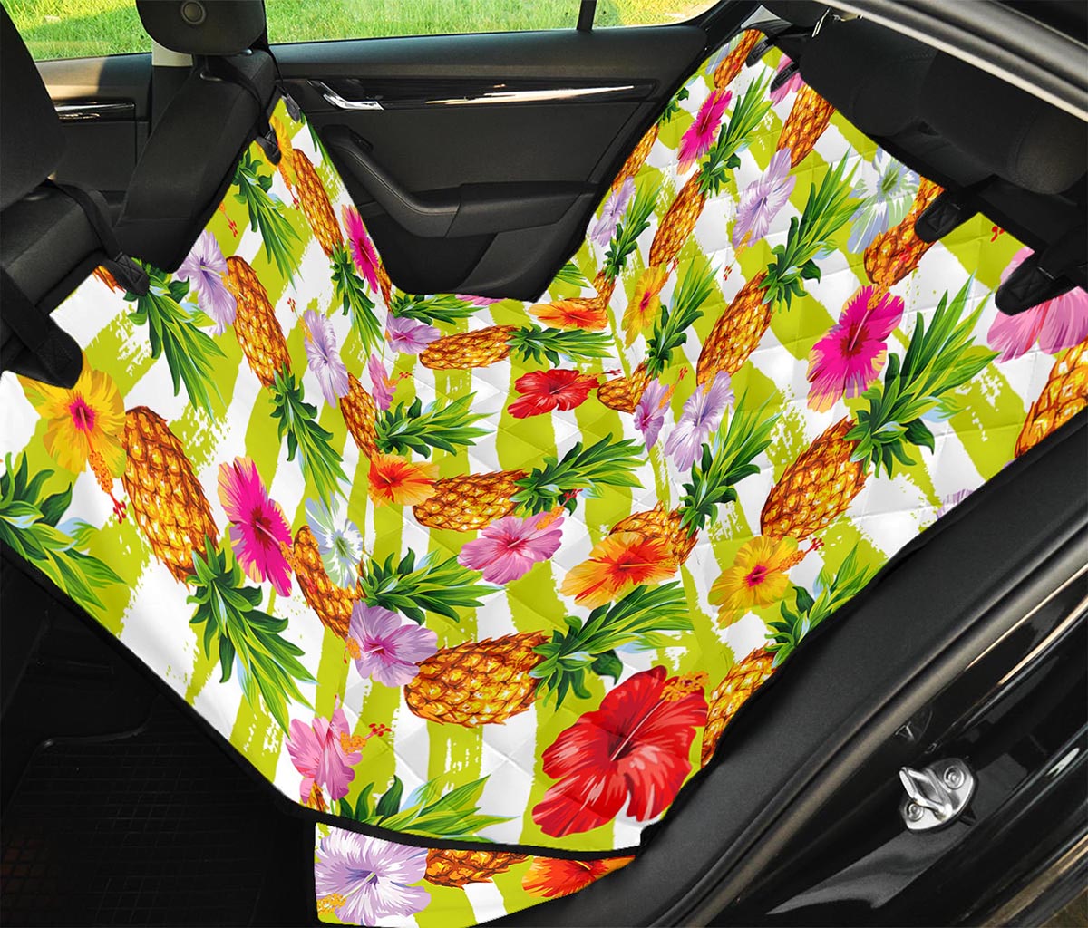 Yellow Striped Pineapple Pattern Print Pet Car Back Seat Cover