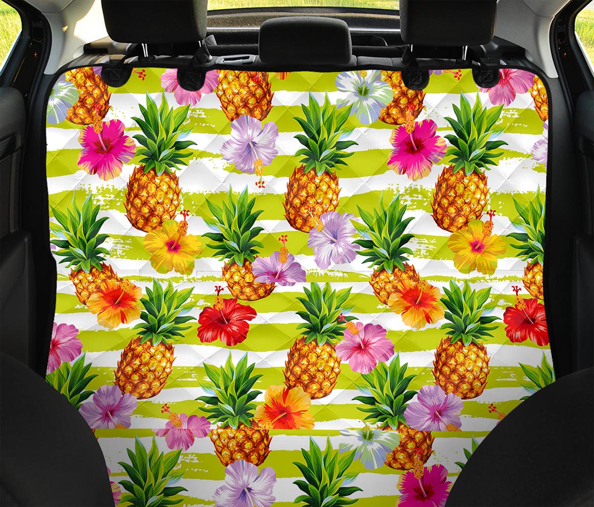 Yellow Striped Pineapple Pattern Print Pet Car Back Seat Cover