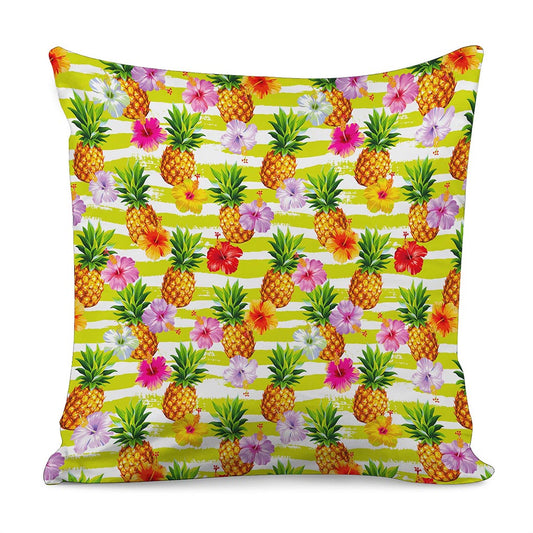 Yellow Striped Pineapple Pattern Print Pillow Cover