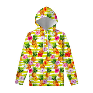 Yellow Striped Pineapple Pattern Print Pullover Hoodie