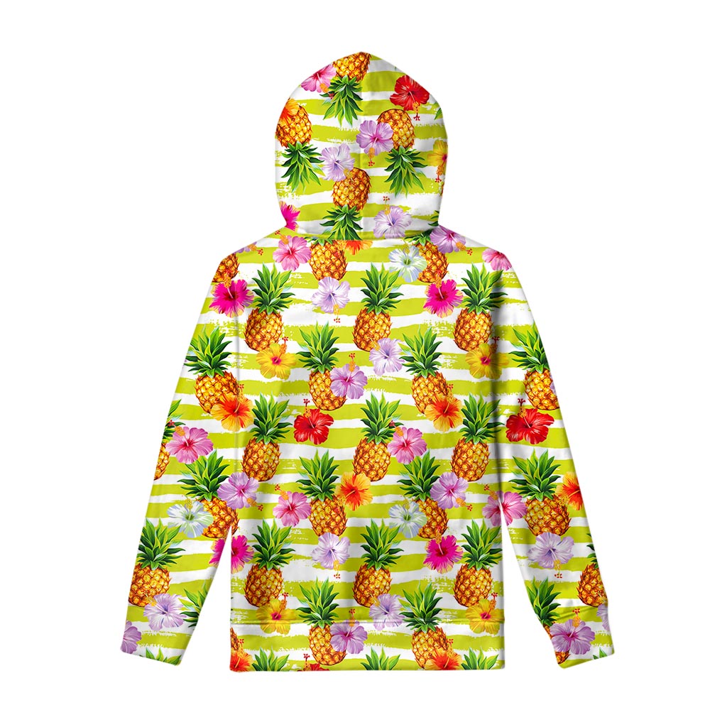 Yellow Striped Pineapple Pattern Print Pullover Hoodie