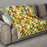 Yellow Striped Pineapple Pattern Print Quilt