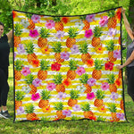 Yellow Striped Pineapple Pattern Print Quilt