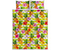 Yellow Striped Pineapple Pattern Print Quilt Bed Set