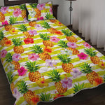 Yellow Striped Pineapple Pattern Print Quilt Bed Set