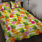 Yellow Striped Pineapple Pattern Print Quilt Bed Set