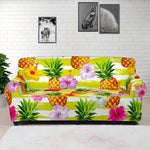 Yellow Striped Pineapple Pattern Print Sofa Cover