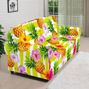 Yellow Striped Pineapple Pattern Print Sofa Cover