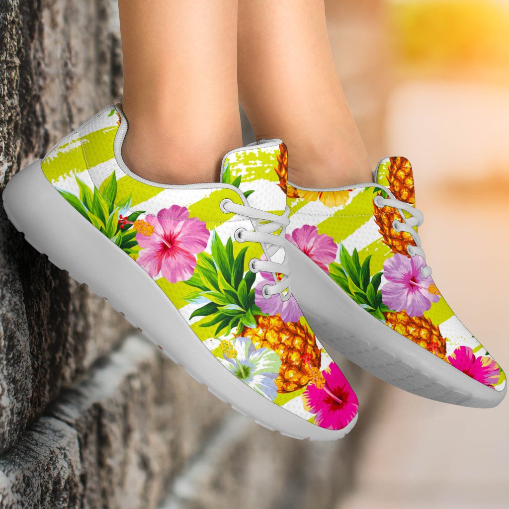 Yellow Striped Pineapple Pattern Print Sport Shoes GearFrost