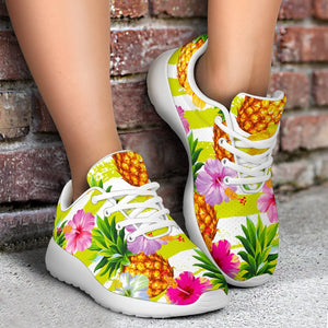 Yellow Striped Pineapple Pattern Print Sport Shoes GearFrost