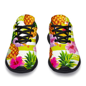 Yellow Striped Pineapple Pattern Print Sport Shoes GearFrost