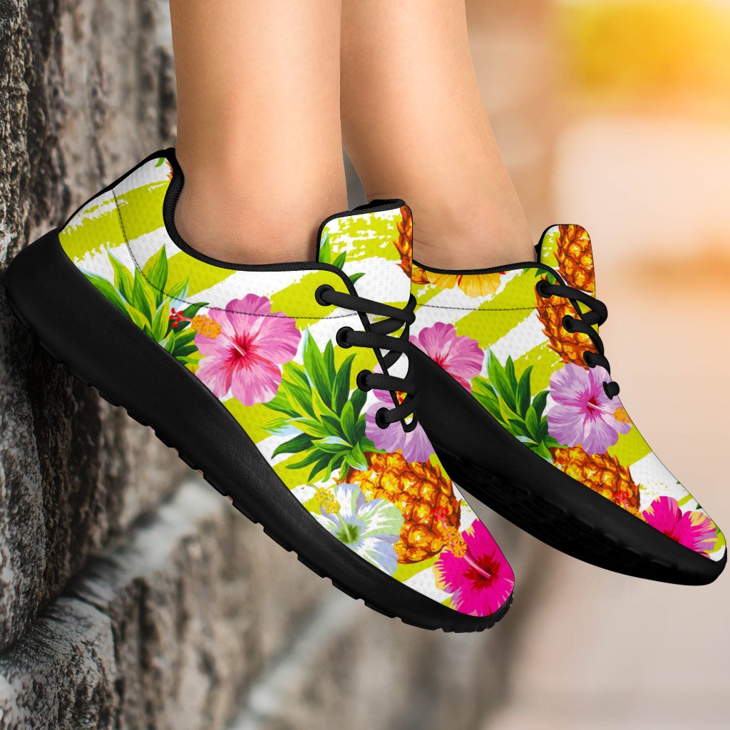 Yellow Striped Pineapple Pattern Print Sport Shoes GearFrost