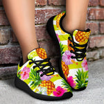 Yellow Striped Pineapple Pattern Print Sport Shoes GearFrost