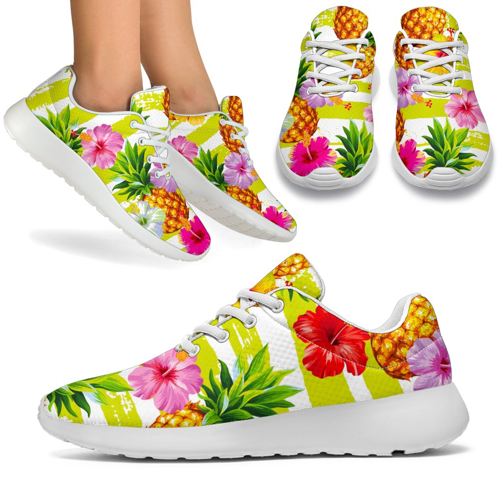 Yellow Striped Pineapple Pattern Print Sport Shoes GearFrost